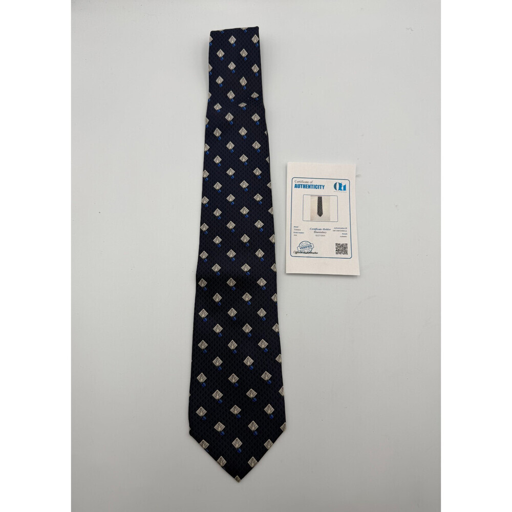 Vintage Versace Silk Necktie Men's Blue Geometric Diamond Pattern Luxury Tie